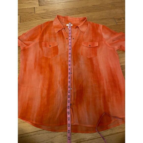Chico's women's sheer coral button snap collared long sleeve blouse size 2 - Picture 6 of 8